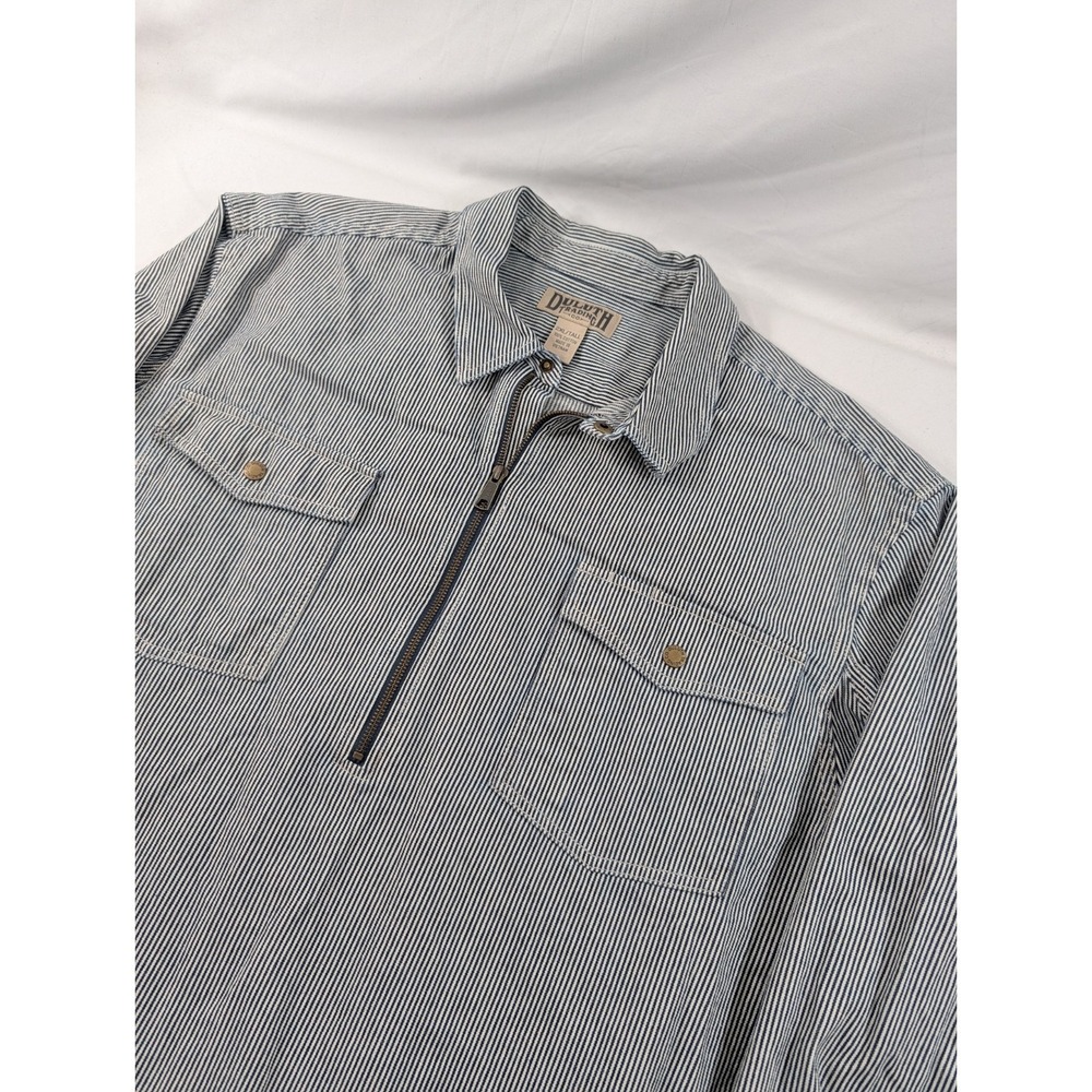 Duluth Trading Mechanics Denim Jacket Mens 2XL Tall 1/4 Zip Seersucker Striped